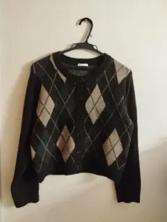 GU アーガイルカーディガン ブラウン Lサイズ