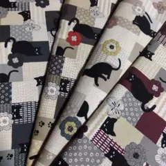 4枚セット♪和柄モダン黒猫パッチ柄☆コットンオックス