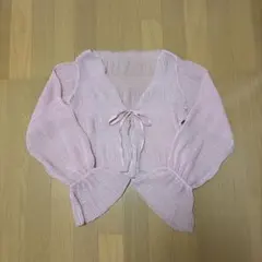 mline シアー シャーリング トップス ピンク Fサイズ リボン ショート丈