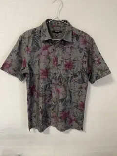 COMME CA MEN 半袖アロハシャツ グレー 花柄 総柄 Lのサムネイル