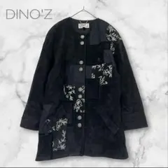 DINO’Z ノーカラーコート 豚革 ジャケット ピッグスキン 刺繍 黒（M）