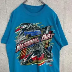レーシング　両面ビックプリント　　ブルーTシャツ L程度