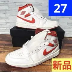 【箱付き新品】ナイキ エアジョーダン1 MID ホワイト レッド 27 NIKE