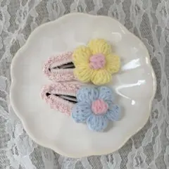 ベビー　キッズ　お花　ヘアピン ＊ イエロー ブルー ハンドメイド
