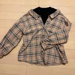 チェック柄長袖シャツ ベージュと黒