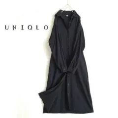 【UNIQLO ユニクロ】ロングシャツワンピース 前開きワンピース ネイビー