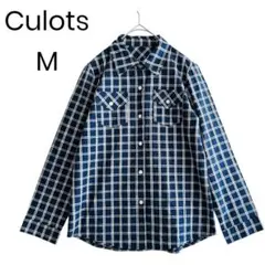 チェックシャツ 長袖シャツ M ネイビー カジュアル オフィス 1496