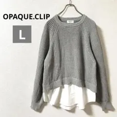 オペークドットクリップ　ニット　セーター　ドッキング　シャツ　長袖　グレー　40