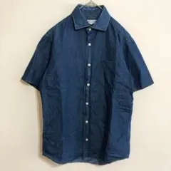 HARVESTY シャンブレー半袖開襟シャツ ワイドシルエット 日本製 ブルー 