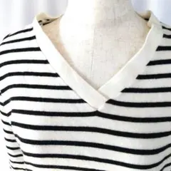 INGNI イング <M> シャツ 白黒　ストライプ Vネック 長袖 ◆㊼