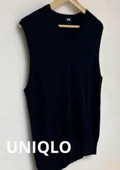 リ*ム様 UNIQLO Vネックベスト　濃紺　ネイビー　毛100% 男女兼用　通