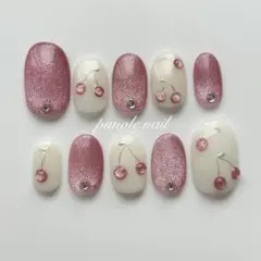 【現品】ネイルチップ　さくらんぼ　チェリー　マグネット　ピンク　フルーツ