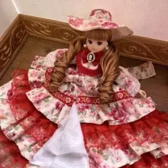 リカちゃん服 ハンドメイド No.408 赤と白のフリルドレス