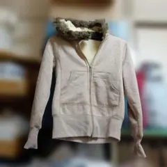 ベージュ フリースフードパーカー L