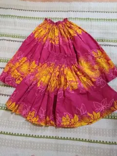親子お揃いフラダンス用パウスカート　ピンクと黄色の花柄 大小2枚セット