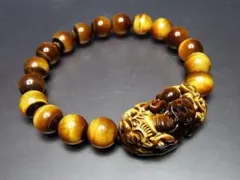 『蓄財運』天然石4Aタイガーアイ・ヒキュウ彫りオリジナル ブレスレット3