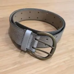 シルバーレザーベルト 太ベルト ゴールドバックル フリーサイズ