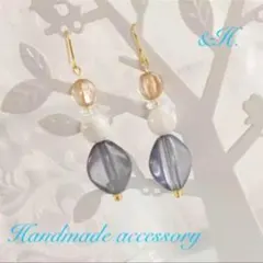 【No.181】天然石ハウライト&クォーツ ピアス