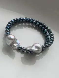 淡水パール　形状記憶　メタリック　オイスターバロック　レア　ブレスレット