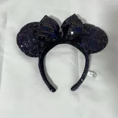 ディズニー　カチューシャ　耳　スパンコール　黒紫　ミニーマウス