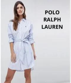 美品　ポロラルフローレン　ストライプドワンピース　ポニー刺繍　ベルトリボン付き