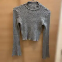 【グレイル】グレー ラメリブ編み フレア袖 セーター