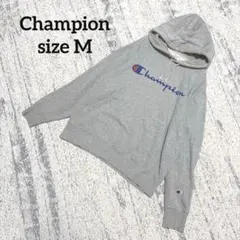 【チャンピオン】パーカー ロゴプリント フード M グレー ポケット付 長袖