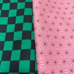 人気の鬼滅の刃　市松模様と麻の葉柄生地