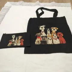 犬 イラスト　トートバッグ&ポーチ セット　ブラック