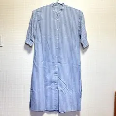 GLOBAL WORK ストライプ　シャツワンピース　青　フリーサイズ