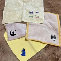 蝶の刺繍　タオルハンカチ　4枚セット