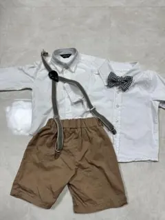 セレモニー ホワイトシャツ長袖　半袖 ベージュショートパンツ