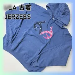 USA 古着 パーカー　アメリカ国旗 ブルー 鹿の角　2XL 裏起毛 アメカジ
