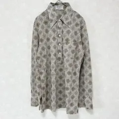 ビンテージ 総柄シャツ 幾何学模様 レトロ 派手 茶 ベージュ ユニセックス