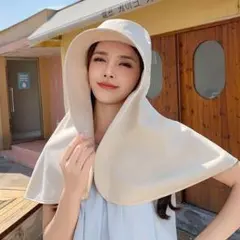 レディース　帽子　日焼け防止　UVカット　ハット アイボリー　アウトドアのサムネイル