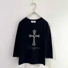 4089 ワールド　ｇ　ロゴTシャツ　スタッズ　十字架　ブラック　小さめ　七分袖