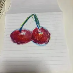 手描きイラスト さくらんぼ クレヨン画