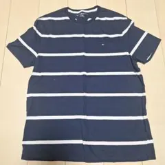 ネイビーとホワイトのストライプ半袖シャツ