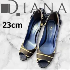 Diana ダイアナ　ブルーと白のストライプ オープントゥヒール