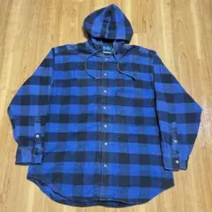 RHINOCEROS フード付き 長袖 フランネルチェックシャツ ネルシャツ古着