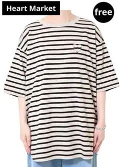 ❤美品❤Heart Market裾ラウンド半袖ハートポケットチュニックボーダーF