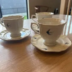 新品　青い鳥　ツバメ　カップ・ソーサー 3個セット　北欧　アンティーク好きさん