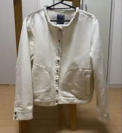 白 デニムジャケット 13号 AEON購入 ノーカラー