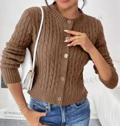 shein ケーブルニットカーディガン　ブラウン