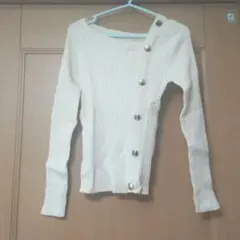 M 長袖 ニット アイボリー ボタン付き リブニット セーター スリム