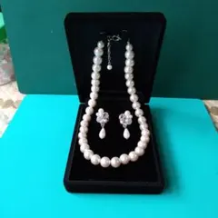 大玉パールネックレスとイヤリングセット38㌢