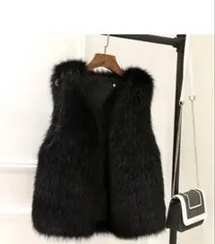ファー ノースリーブ ベスト ブラック グレー