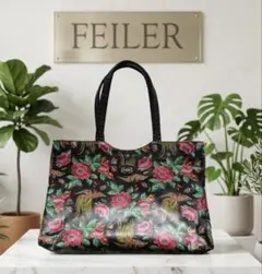 FEILER フェイラー トートバッグ 花柄 ブラック マルチ 美品のサムネイル