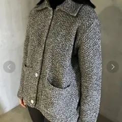 ミラオーウェン　グレー ツイード風襟付きニットジャケット