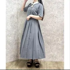axes femme 襟付カットワークスプリーツワンピース